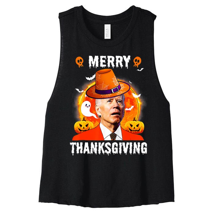 Funny Joe Biden Confused Merry Thanksgiving For Halloween Women's Racerback Cropped Tank