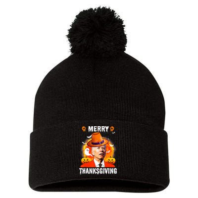 Funny Joe Biden Confused Merry Thanksgiving For Halloween Pom Pom 12in Knit Beanie