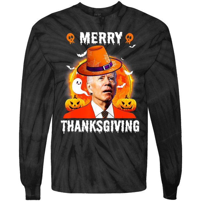 Funny Joe Biden Confused Merry Thanksgiving For Halloween Tie-Dye Long Sleeve Shirt