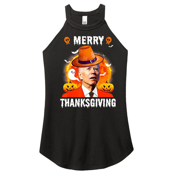 Funny Joe Biden Confused Merry Thanksgiving For Halloween Women's Perfect Tri Rocker Tank