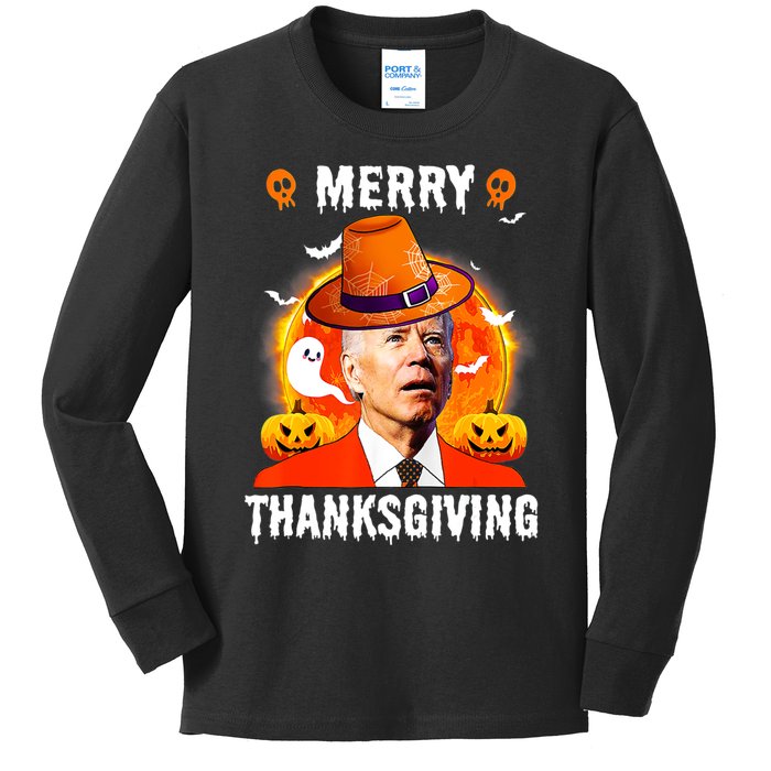 Funny Joe Biden Confused Merry Thanksgiving For Halloween Kids Long Sleeve Shirt