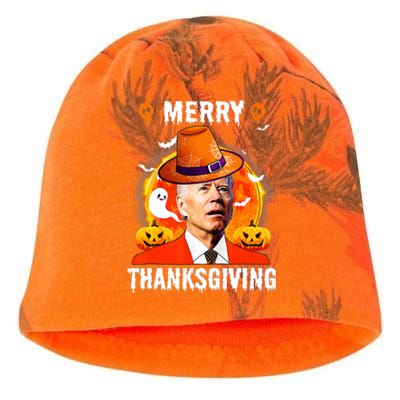 Funny Joe Biden Confused Merry Thanksgiving For Halloween Kati - Camo Knit Beanie