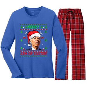 Funny Joe Biden Happy 4th Of Easter Ugly Christmas Funny Women's Long Sleeve Flannel Pajama Set 