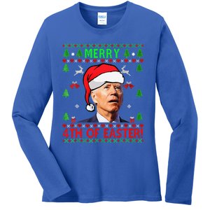 Funny Joe Biden Happy 4th Of Easter Ugly Christmas Funny Ladies Long Sleeve Shirt