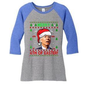 Funny Joe Biden Happy 4th Of Easter Ugly Christmas Funny Women's Tri-Blend 3/4-Sleeve Raglan Shirt