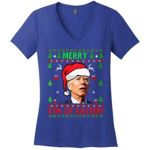 Funny Joe Biden Happy 4th Of Easter Ugly Christmas Funny Women's V-Neck T-Shirt