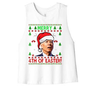 Funny Joe Biden Happy 4th Of Easter Ugly Christmas Funny Women's Racerback Cropped Tank