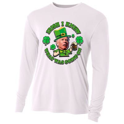 Funny Joe Biden Confused Saint Patricks Day Irish I Knew Cooling Performance Long Sleeve Crew