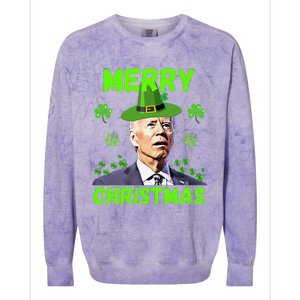 Funny Joe Biden Merry Christmas Confused St Patricks Day Colorblast Crewneck Sweatshirt