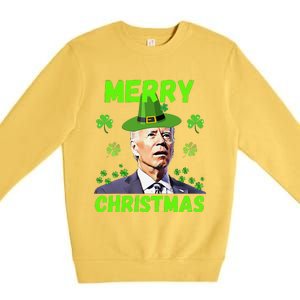 Funny Joe Biden Merry Christmas Confused St Patricks Day Premium Crewneck Sweatshirt