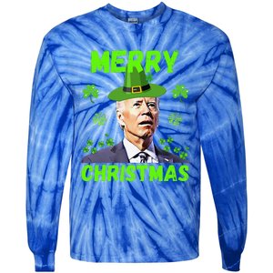 Funny Joe Biden Merry Christmas Confused St Patricks Day Tie-Dye Long Sleeve Shirt