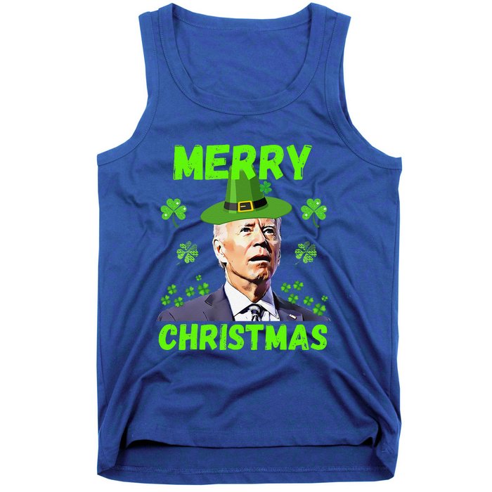 Funny Joe Biden Merry Christmas Confused St Patricks Day Tank Top