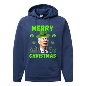 Funny Joe Biden Merry Christmas Confused St Patricks Day Performance Fleece Hoodie