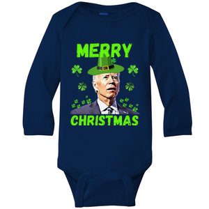 Funny Joe Biden Merry Christmas Confused St Patricks Day Baby Long Sleeve Bodysuit