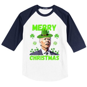 Funny Joe Biden Merry Christmas Confused St Patricks Day Baseball Sleeve Shirt