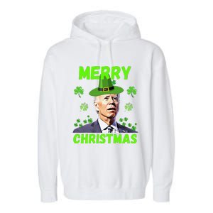 Funny Joe Biden Merry Christmas Confused St Patricks Day Garment-Dyed Fleece Hoodie