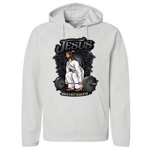 Funny Jesus Christian Weight Lifting Gym Gag Gifts Performance Fleece Hoodie