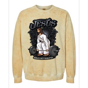 Funny Jesus Christian Weight Lifting Gym Gag Gifts Colorblast Crewneck Sweatshirt