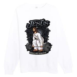 Funny Jesus Christian Weight Lifting Gym Gag Gifts Premium Crewneck Sweatshirt