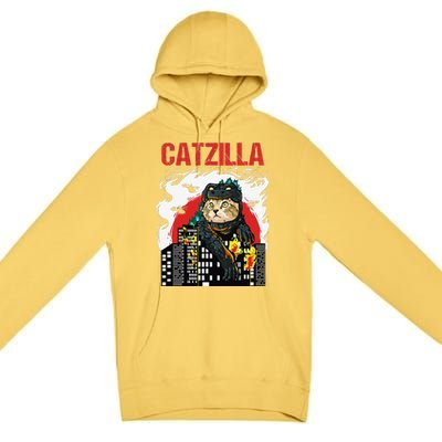 Funny Japanese Catzilla Cat Lover Premium Pullover Hoodie