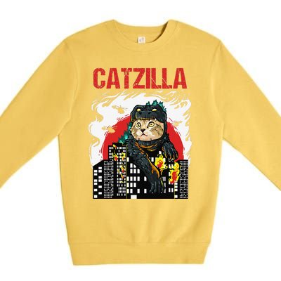 Funny Japanese Catzilla Cat Lover Premium Crewneck Sweatshirt