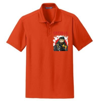 Funny Japanese Catzilla Cat Lover Dry Zone Grid Polo