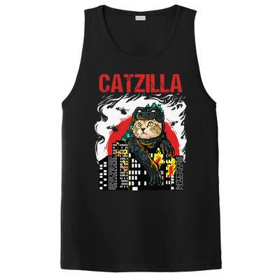 Funny Japanese Catzilla Cat Lover PosiCharge Competitor Tank