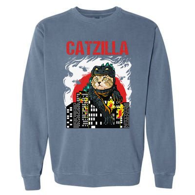 Funny Japanese Catzilla Cat Lover Garment-Dyed Sweatshirt