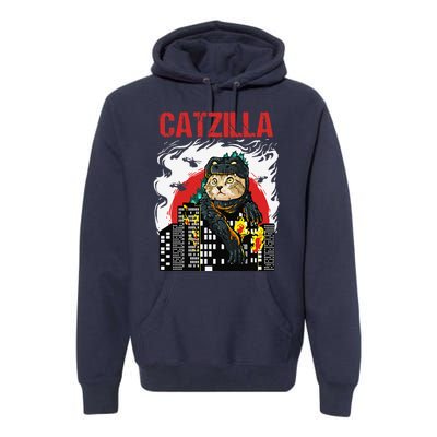 Funny Japanese Catzilla Cat Lover Premium Hoodie