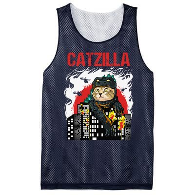 Funny Japanese Catzilla Cat Lover Mesh Reversible Basketball Jersey Tank