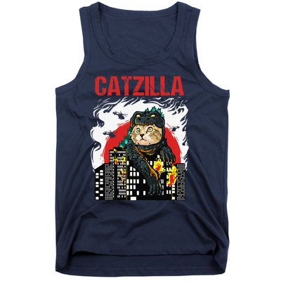 Funny Japanese Catzilla Cat Lover Tank Top