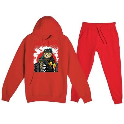 Funny Japanese Catzilla Cat Lover Premium Hooded Sweatsuit Set