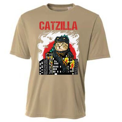 Funny Japanese Catzilla Cat Lover Cooling Performance Crew T-Shirt