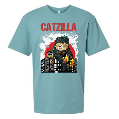 Funny Japanese Catzilla Cat Lover Sueded Cloud Jersey T-Shirt