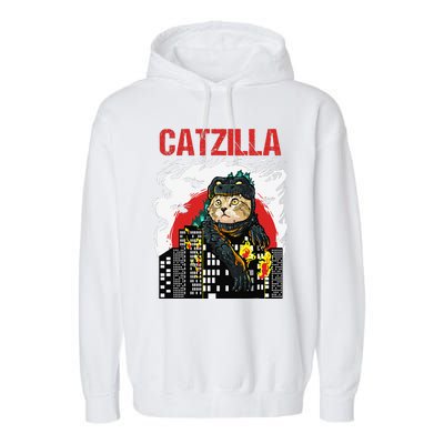 Funny Japanese Catzilla Cat Lover Garment-Dyed Fleece Hoodie