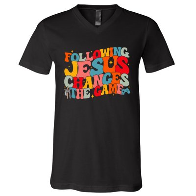 Following Jesus Changes The Game Faith Based Twists And Turns Vbs Crew V-Neck T-Shirt