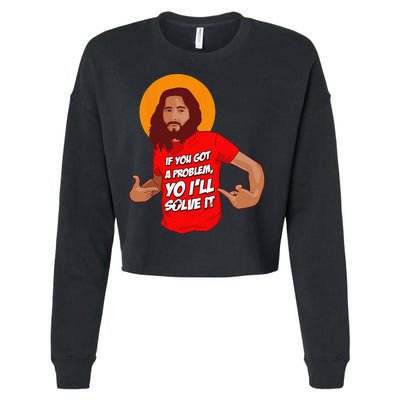 Funny Jesus Christian Meme Yo Ill Solve It Christmas Cropped Pullover Crew