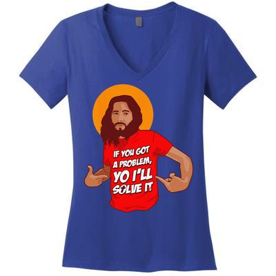 Funny Jesus Christian Meme Yo Ill Solve It Christmas Women's V-Neck T-Shirt