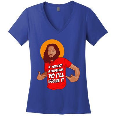 Funny Jesus Christian Meme Yo Ill Solve It Christmas Women's V-Neck T-Shirt