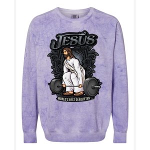 Funny Jesus Christian Weight Lifting Gym Gag Gifts Colorblast Crewneck Sweatshirt