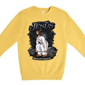 Funny Jesus Christian Weight Lifting Gym Gag Gifts Premium Crewneck Sweatshirt