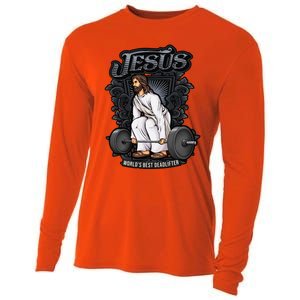 Funny Jesus Christian Weight Lifting Gym Gag Gifts Cooling Performance Long Sleeve Crew