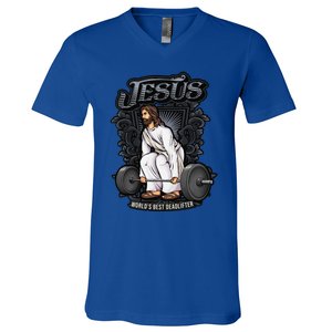 Funny Jesus Christian Weight Lifting Gym Gag Gifts V-Neck T-Shirt