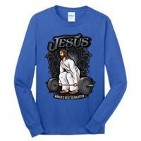 Funny Jesus Christian Weight Lifting Gym Gag Gifts Tall Long Sleeve T-Shirt