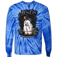 Funny Jesus Christian Weight Lifting Gym Gag Gifts Tie-Dye Long Sleeve Shirt