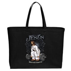 Funny Jesus Christian Weight Lifting Gym Gag Gifts Cotton Canvas Jumbo Tote