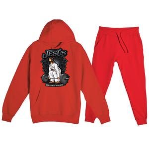 Funny Jesus Christian Weight Lifting Gym Gag Gifts Premium Hooded Sweatsuit Set