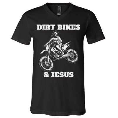 Funny Jesus Christ Dirtbike Motorcross Motocross Dirt Bike V-Neck T-Shirt
