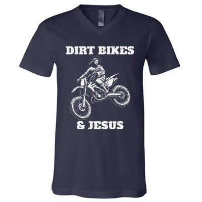 Funny Jesus Christ Dirtbike Motorcross Motocross Dirt Bike V-Neck T-Shirt