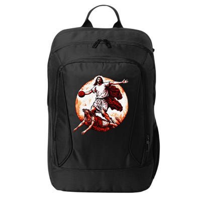 Funny Jesus Crossing Up The Devil Christian Basketball Lover City Backpack